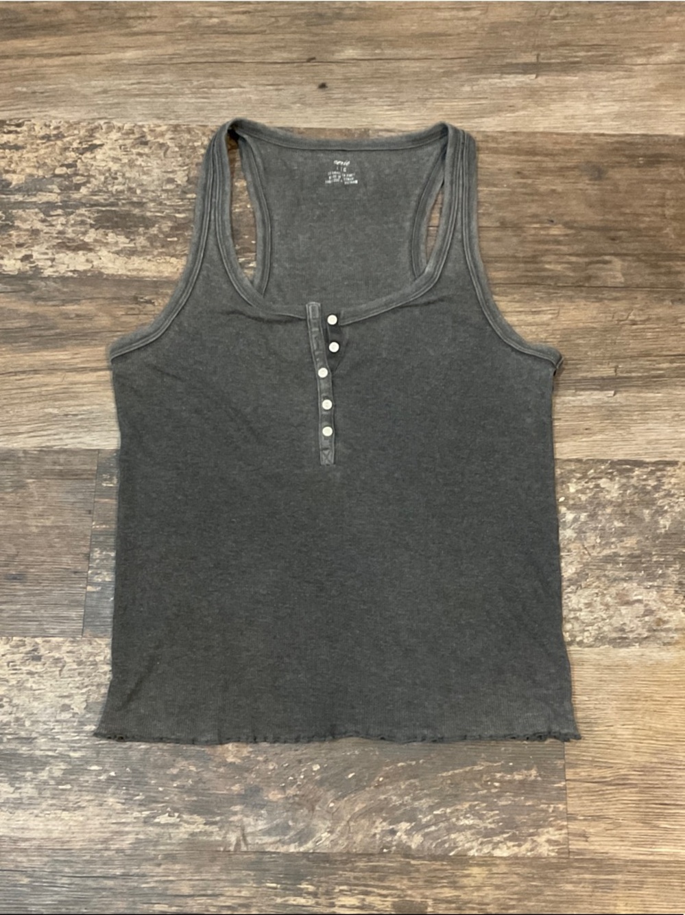 aerie Charcoal Ribbed Henley Racerback Tank